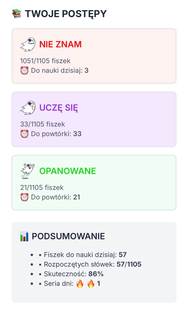 Screenshot Fiszki maturalne — aplikacja do nauki angielskich słówek