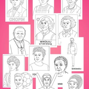 Kolorowanki przedstawiające znanych Polaków oraz mini karty pracy (e-book)